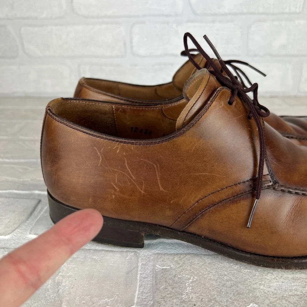 Magnanni Dress Shoes Mens 10.5 Brown Leather Basilio Apron Toe Lace Up Business